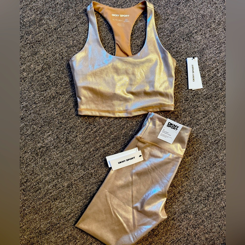 NWT DKNY Gold Leggings and Top Set